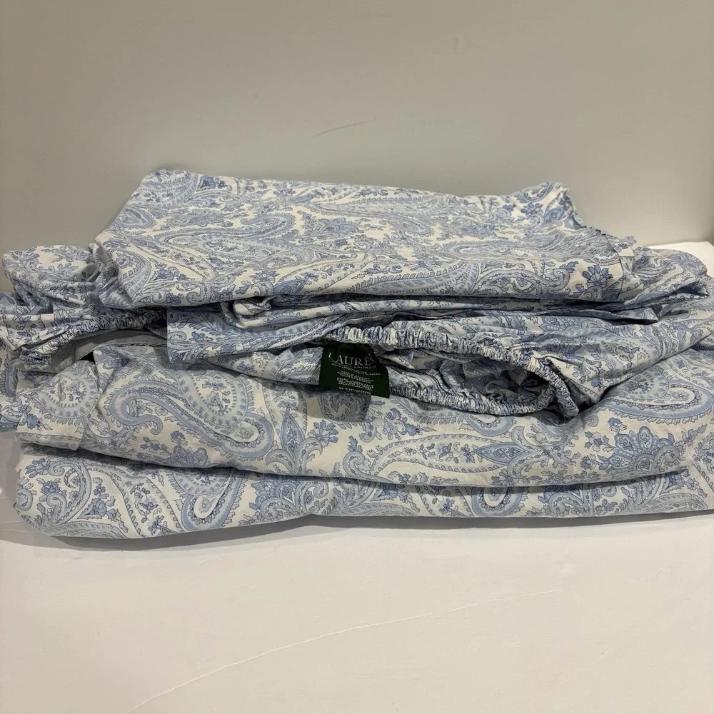 Lauren Ralph Lauren Blue White Paisley Full Double Sheet Set With 2 Pillowcases